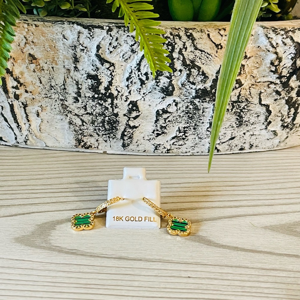 18K Gold-Fill Green Stone Drop Earrings